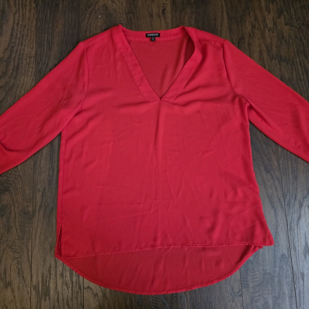Express Vibrant Red V-Neck Blouse